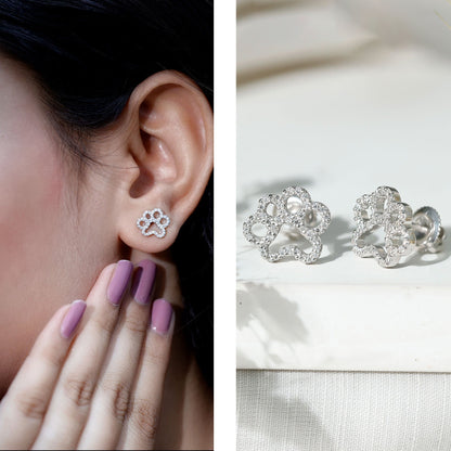 Lab Grown Diamond Paw Print Earrings For Women