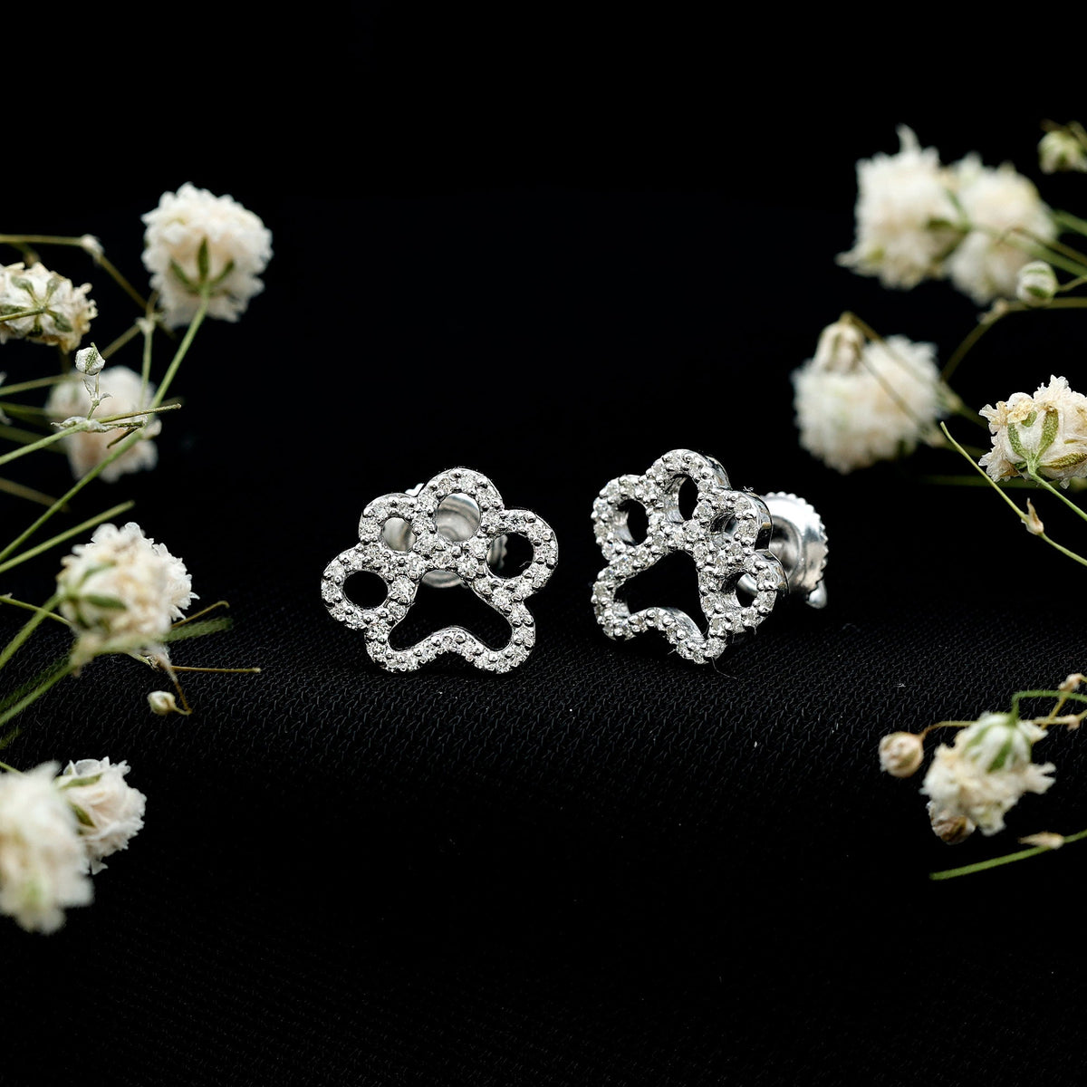 Lab Grown Diamond Paw Print Earrings For Women