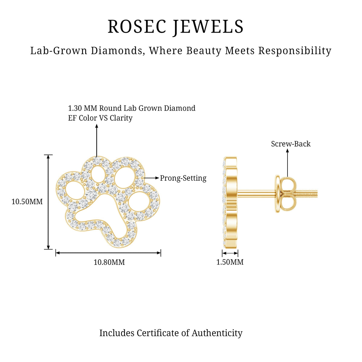 Lab Grown Diamond Paw Print Earrings For Women