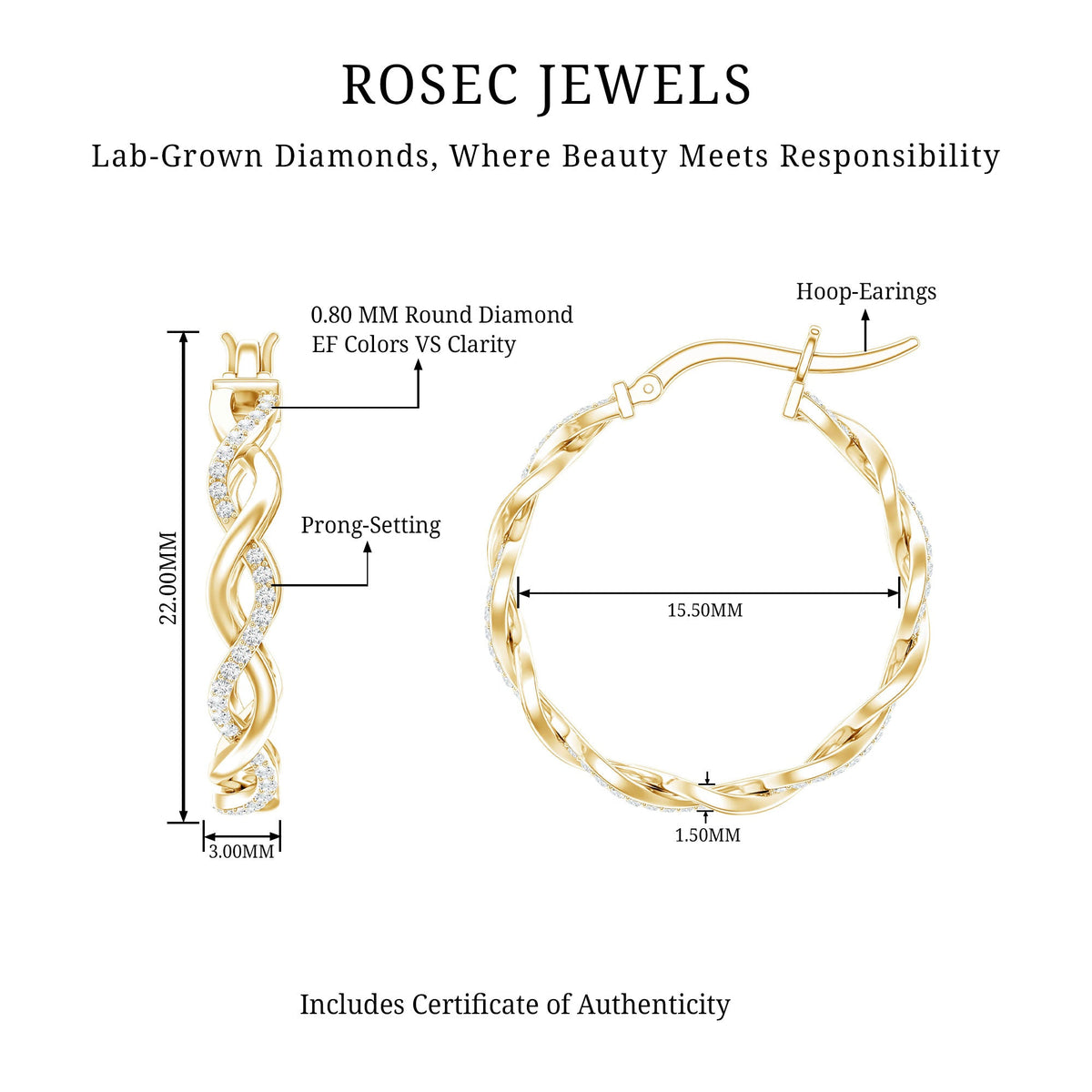 Certified Lab Created Diamond Hoops for Women