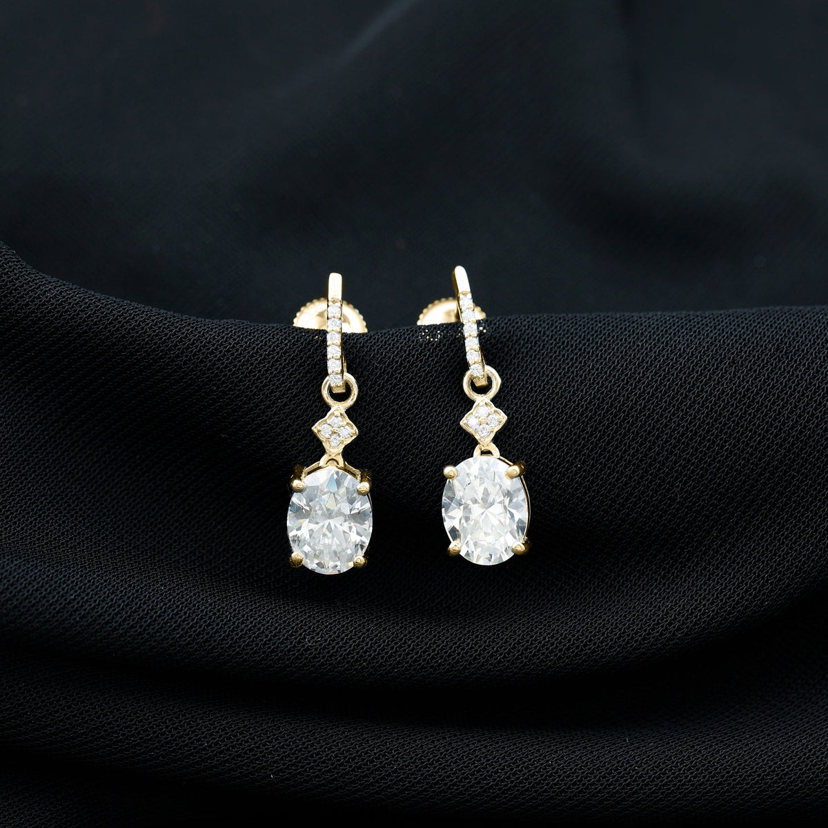 Oval Cut Lab Grown Diamond Dangling Earrings For Bride