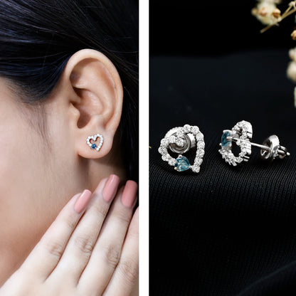 Certified London Blue Topaz and Diamond Heart Stud Earrings