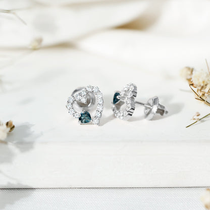 Certified London Blue Topaz and Diamond Heart Stud Earrings