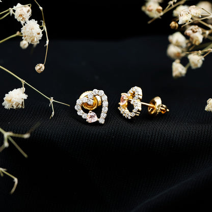 Certified Morganite and Diamond Heart Stud Earrings with Screwbacks