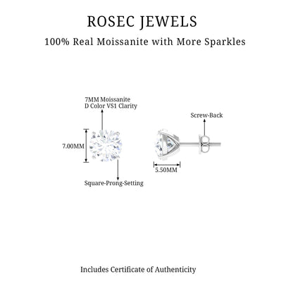 7MM Moissanite Solitaire Stud Earrings for Women