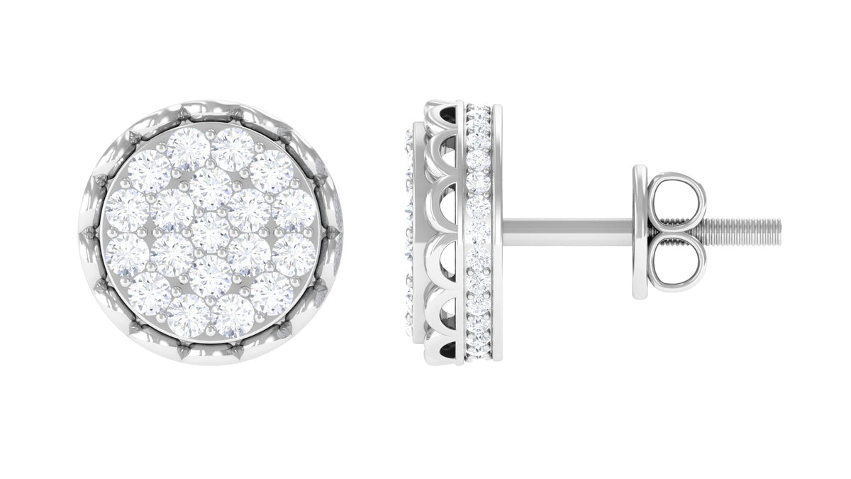 Natural Diamond Cluster Stud Earrings with Screw Back