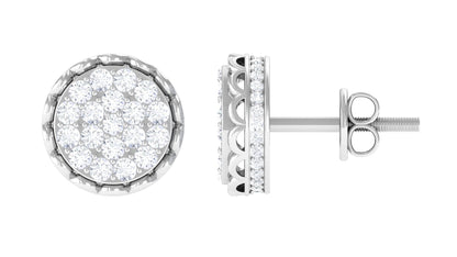 Natural Diamond Cluster Stud Earrings with Screw Back