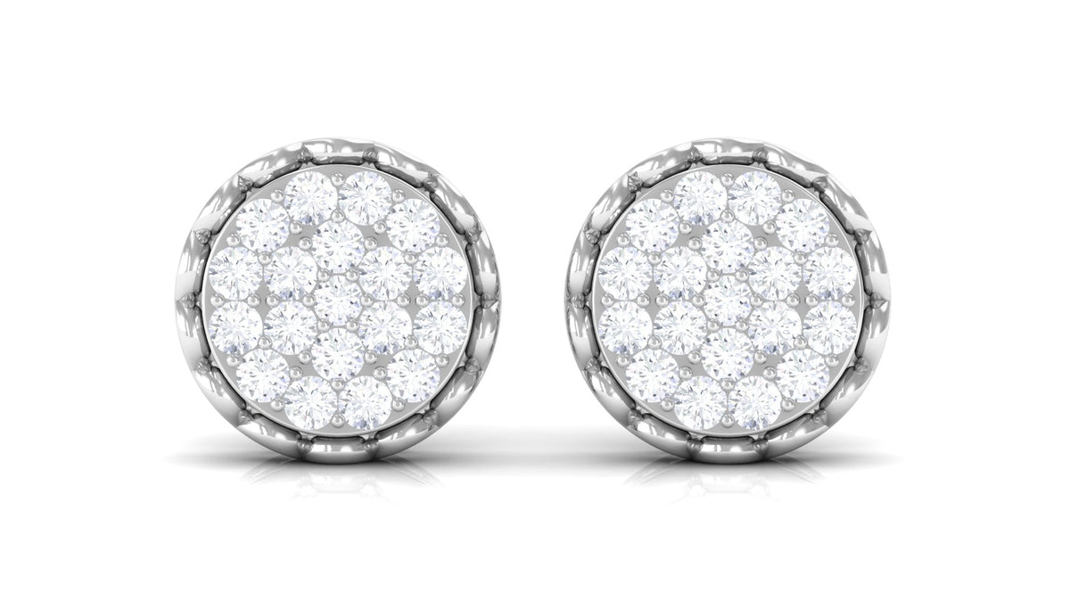 Natural Diamond Cluster Stud Earrings with Screw Back