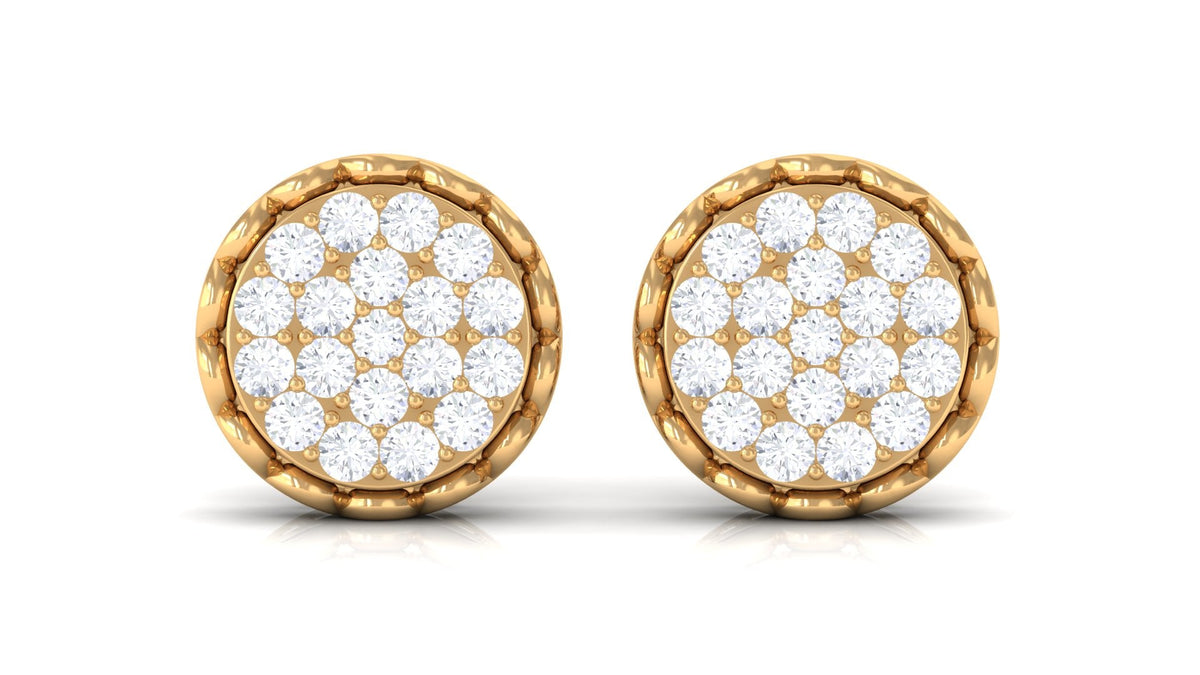 Natural Diamond Cluster Stud Earrings with Screw Back