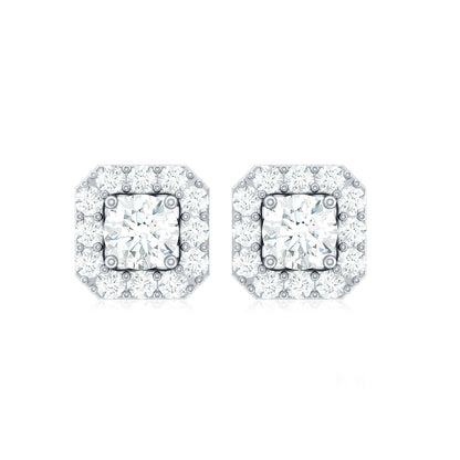 Minimalist Natural Diamond Halo Stud Earrings with Screw Back