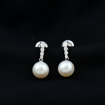 14.9 Carat Freshwater Pearl Drop Earrings with Diamond
