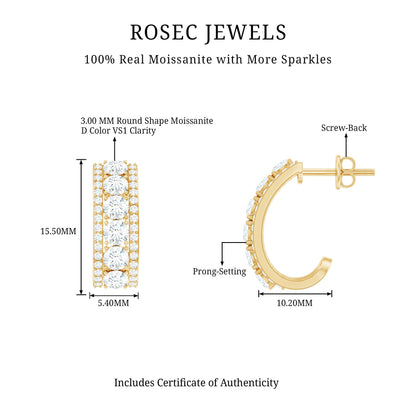 Certified Moissanite J Hoop Earrings for Women