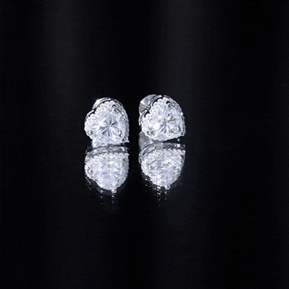 Certified Moissanite Heart Stud Earrings with Halo