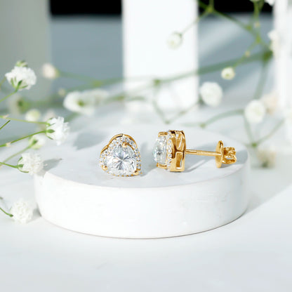Certified Moissanite Heart Stud Earrings with Halo
