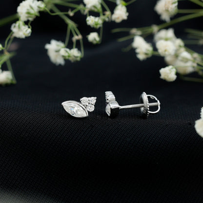 Marquise Shape Moissanite Stud Earrings with Screw Back