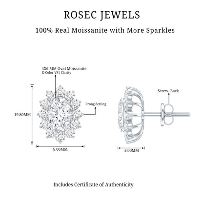 Certified Moissanite Oval Stud Earrings with Halo