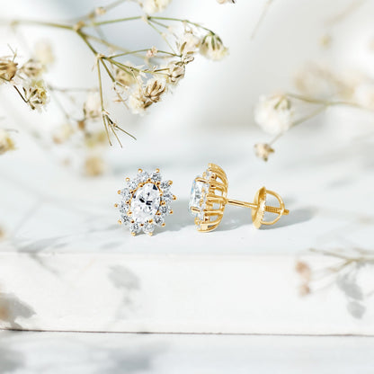 Certified Moissanite Oval Stud Earrings with Halo