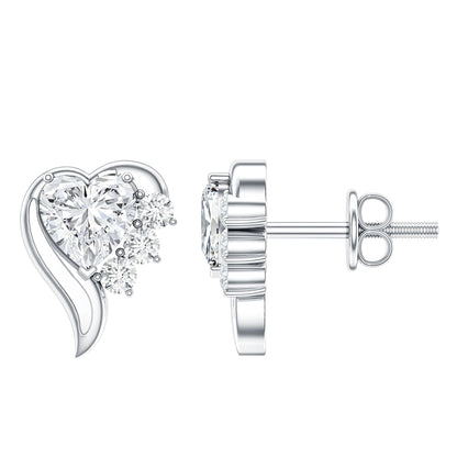 Heart Shape Moissanite Stud Earrings with Screw Back