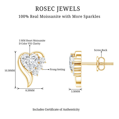 Heart Shape Moissanite Stud Earrings with Screw Back