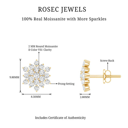 Certified Moissanite Cluster Stud Earrings for Women