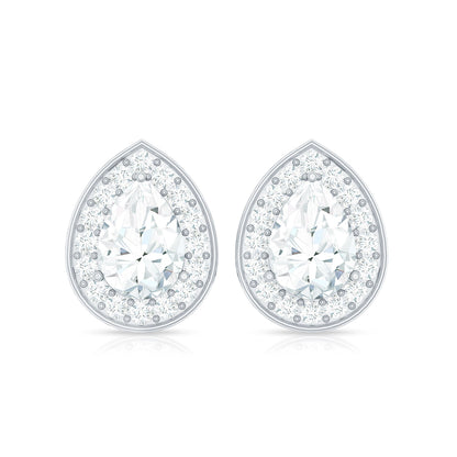 Certified Pear Shape Moissanite Teardrop Earrings with Halo