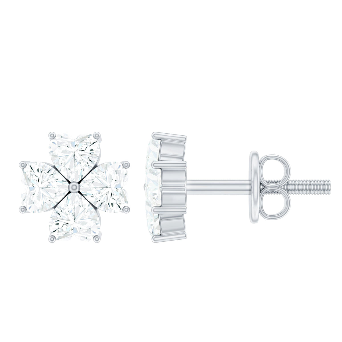 Certified Heart Shape Moissanite Flower Stud Earrings