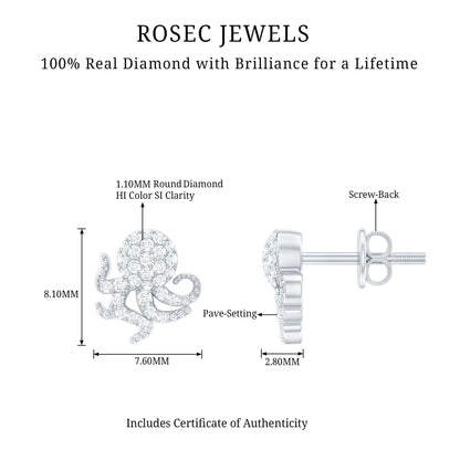 Real Diamond Octopus Stud Earrings for Women