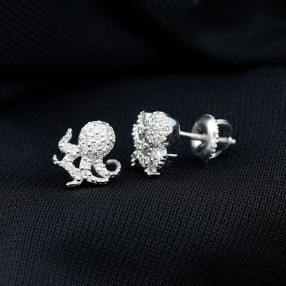 Real Diamond Octopus Stud Earrings for Women
