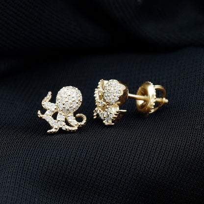 Real Diamond Octopus Stud Earrings for Women