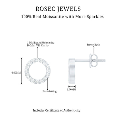 Round Cut Moissanite Eternity Stud Earrings with Screw Back