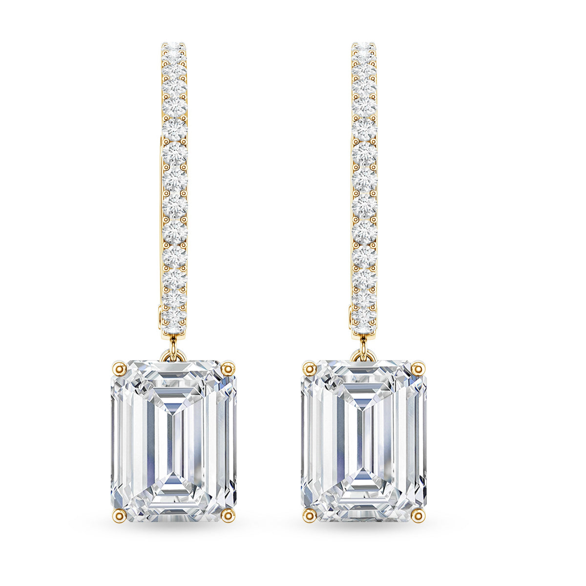 Certified 5.6 Carat Emerald Cut Moissanite Drop Hoop Earrings