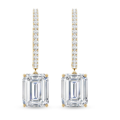 Certified 5.6 Carat Emerald Cut Moissanite Drop Hoop Earrings