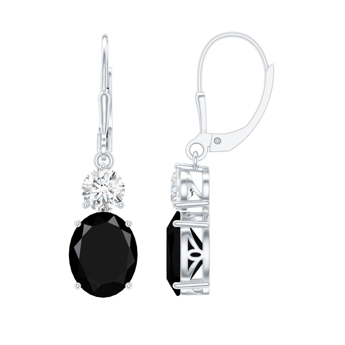 Natural 5 Carat Oval Black Onyx Drop Earrings with Lever Back