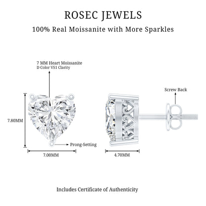 Certified 3 Carat Moissanite Heart Earrings For Women