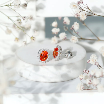 Lab Created 2 Carat Orange Sapphire Stud Earrings with Moissanite Halo