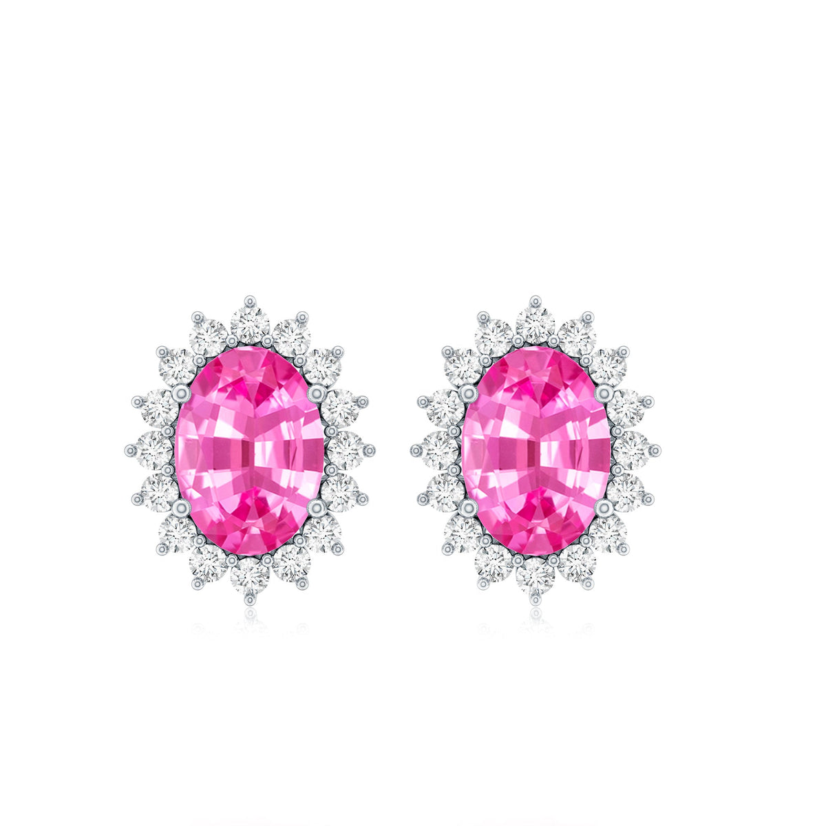 2 Carat Lab Grown Pink Sapphire Stud Earrings with Halo
