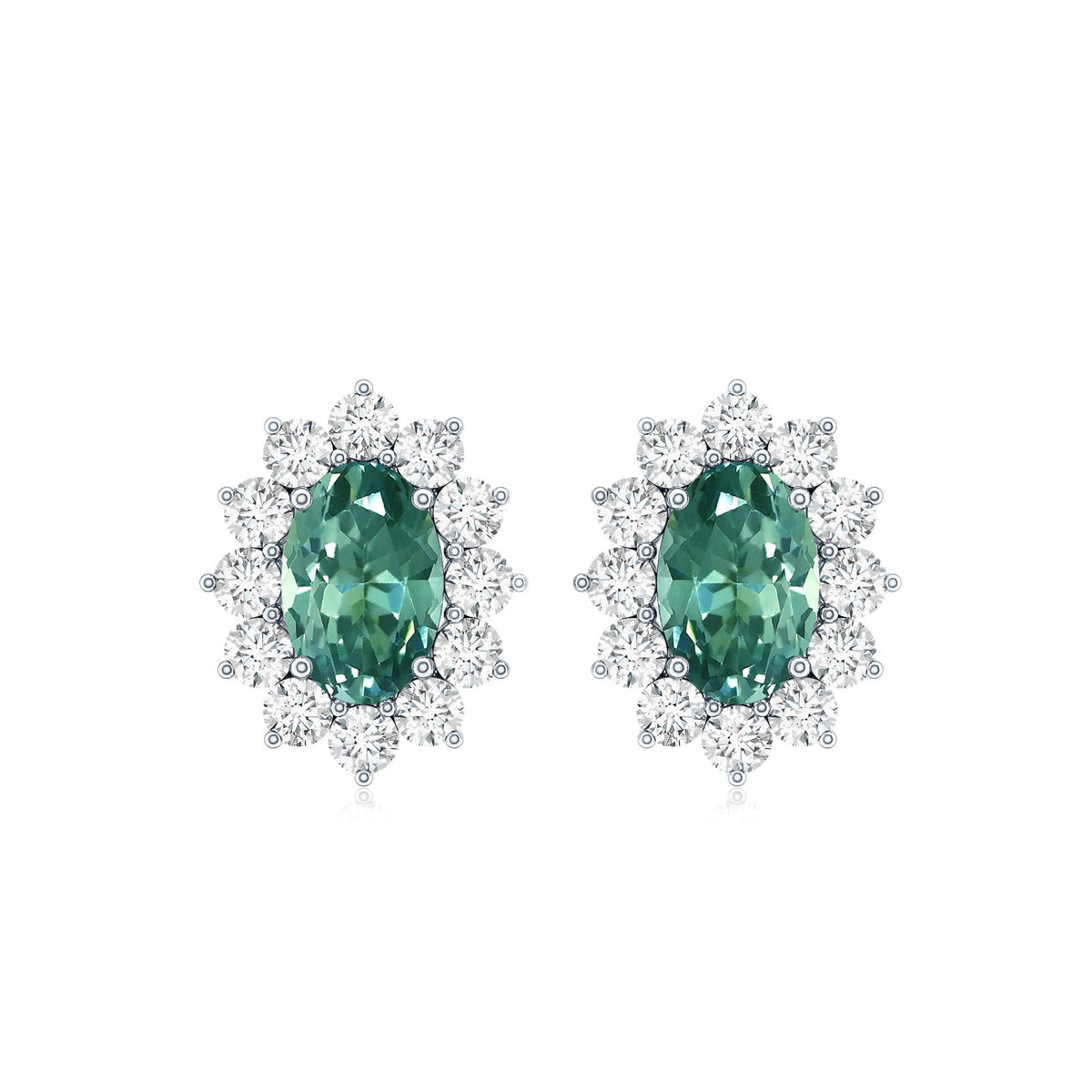 2 Carat Lab Grown Green Sapphire Stud Earrings with Halo