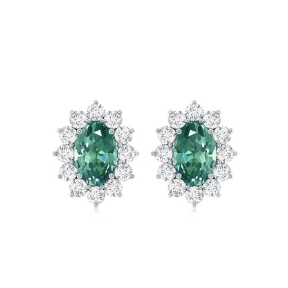 2 Carat Lab Grown Green Sapphire Stud Earrings with Halo