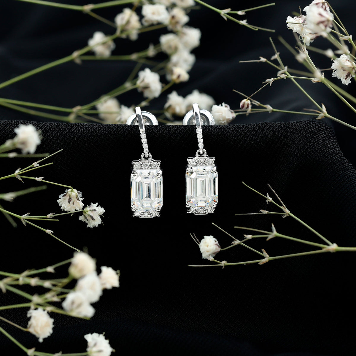3.5 Carat Emerald Cut Moissanite Drop Earrings for Women
