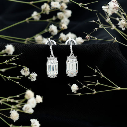 3.5 Carat Emerald Cut Moissanite Drop Earrings for Women