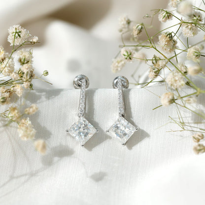 Certified 6 Carat Princess Cut Moissanite Drop Earrings in Silver