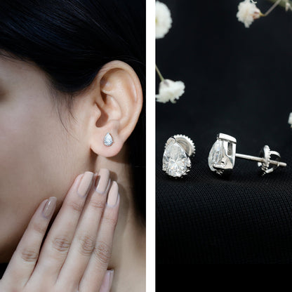 Certified 1.5 Carat Pear Shaped Moissanite Stud Earrings