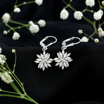 Sterling Silver Moissanite Drop Flower Earrings with Lever Back