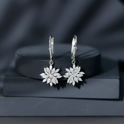 Sterling Silver Moissanite Drop Flower Earrings with Lever Back
