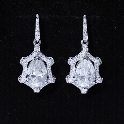 Vintage Inspired Moissanite Silver Drop Earrings for Wedding