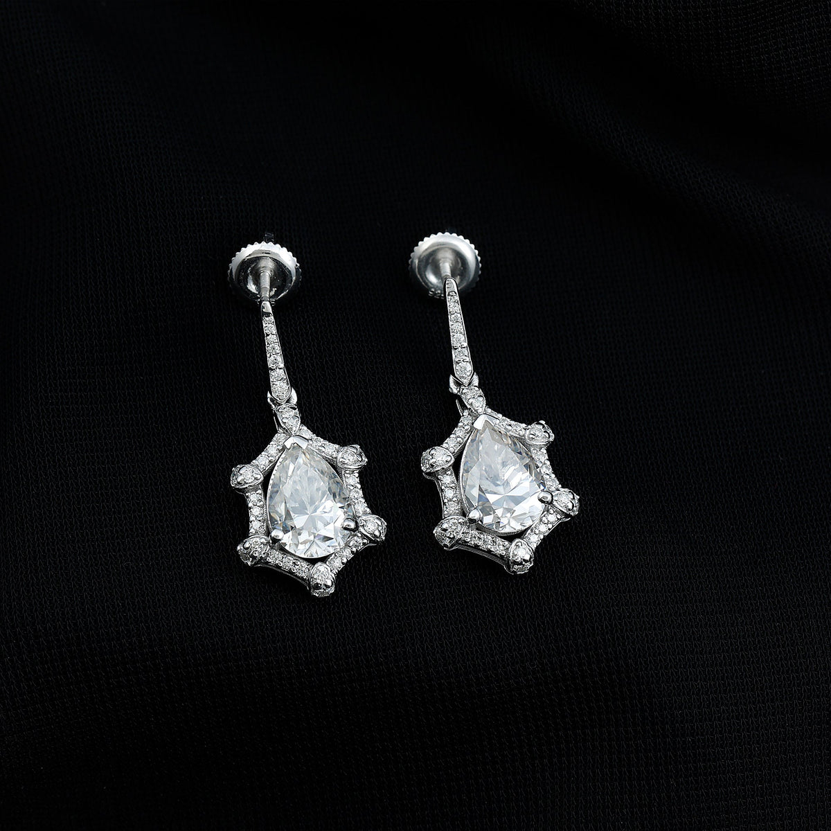 Vintage Inspired Moissanite Silver Drop Earrings for Wedding