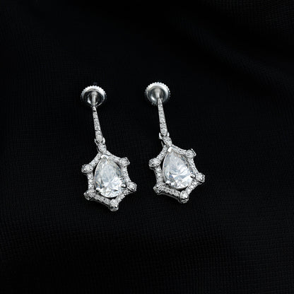 Vintage Inspired Moissanite Silver Drop Earrings for Wedding