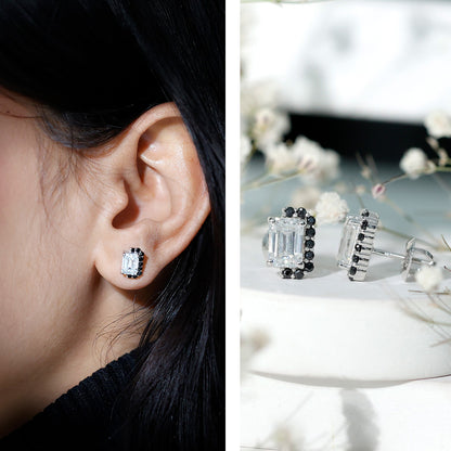 Certified 3.4 Carat Moissanite Stud Earrings with Lab Grown Black Diamond