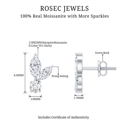 Certified Moissanite Playboy Stud Earrings in 14K Gold Plated Silver