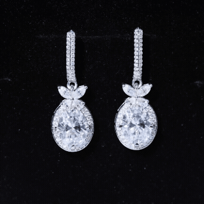 Certified 7X9 MM Oval Moissanite Wedding Drop Earrings with Screw Back